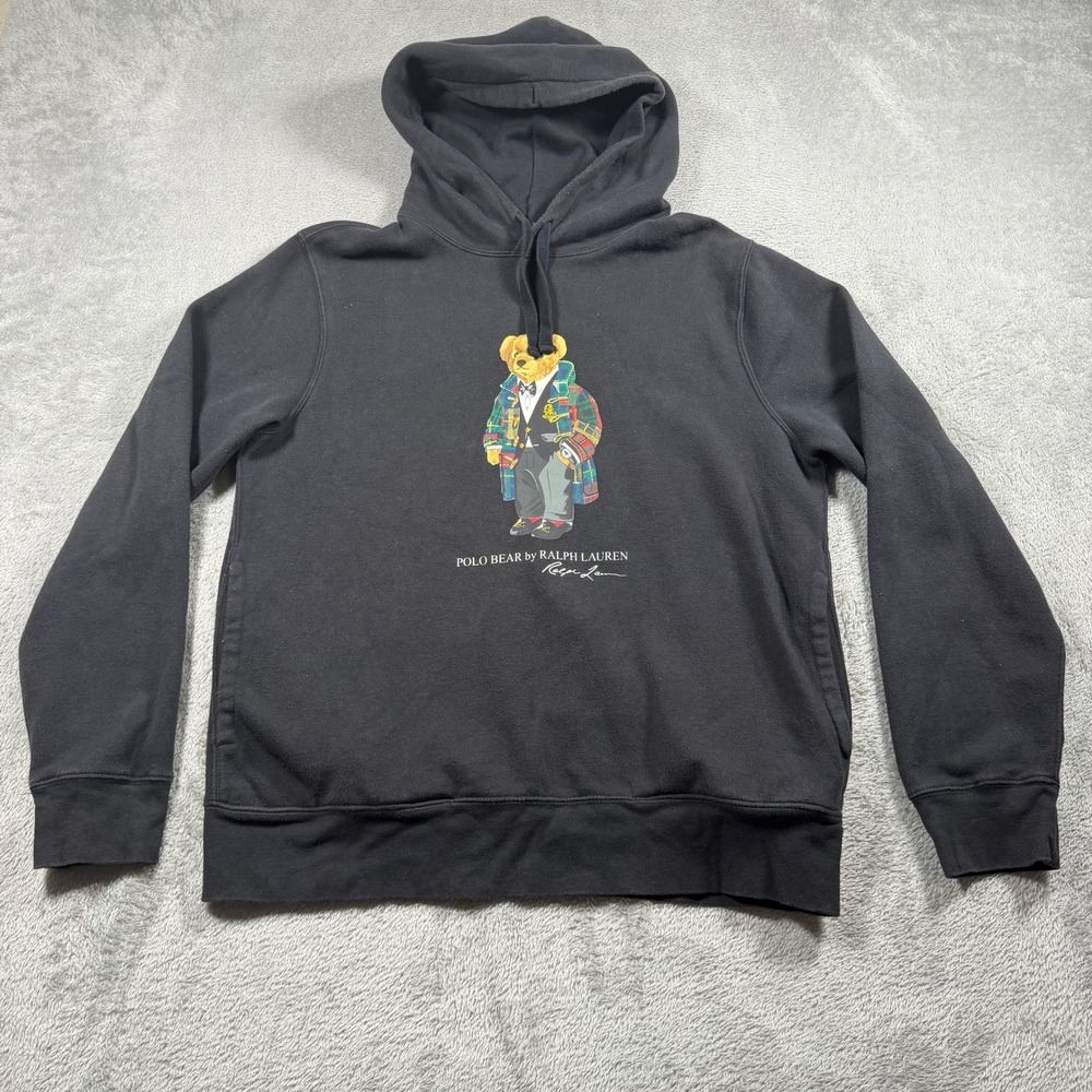 Polo Ralph Lauren Polo Bear Hoodie Mens Medium Black Graphic Fleece Pullover